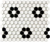 Modern White and Black Hexagon Flower Porcelain Mosaic - Bathroom, Kitchen Backsplash & Accent Tile (5 Sheet)